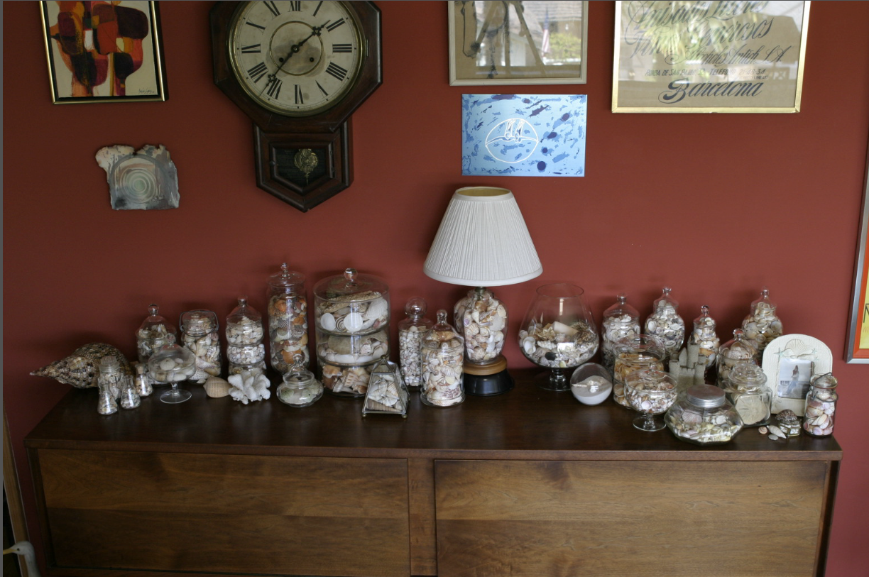 Shells in jars on a dresser in Erich Joiner's childhood home