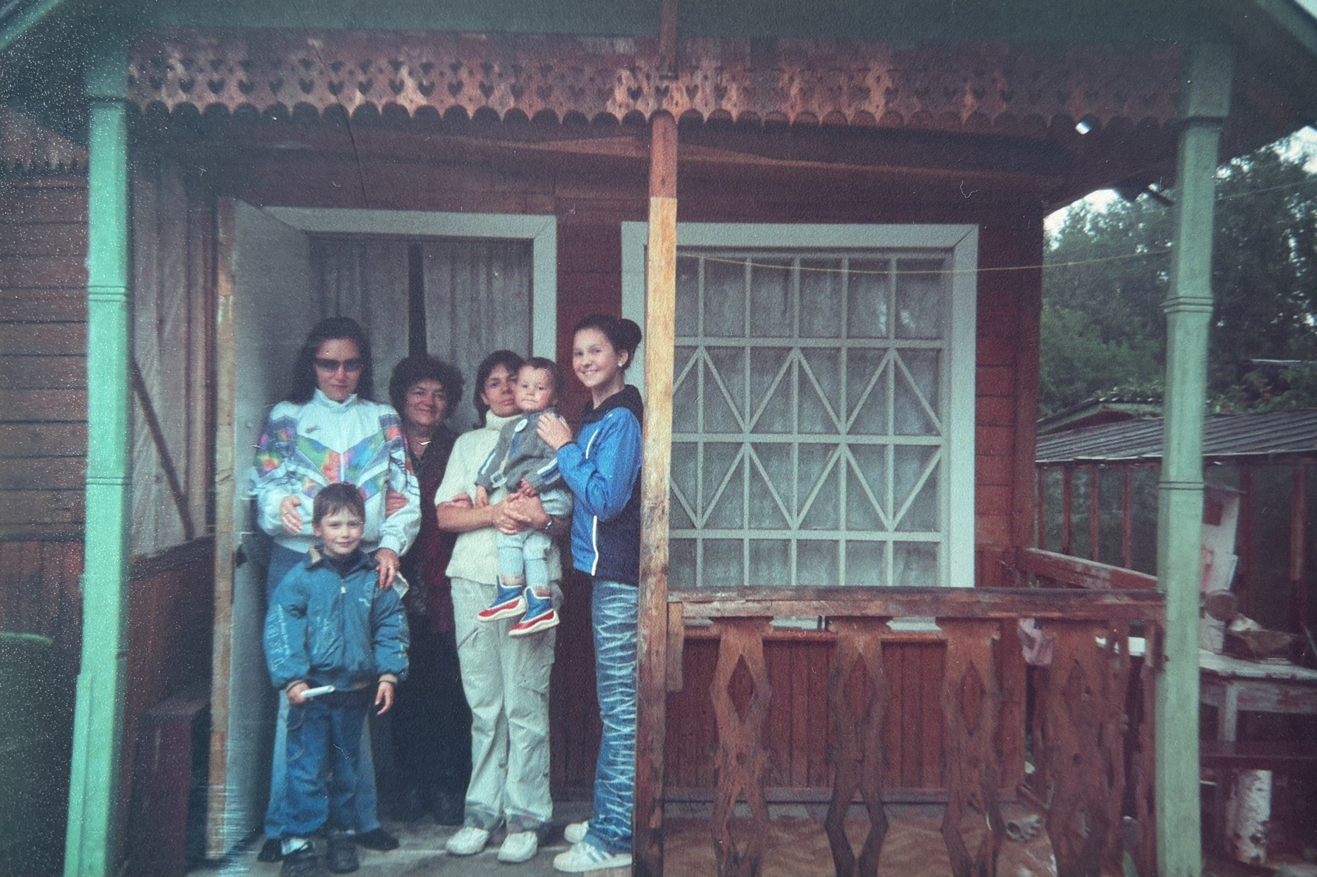 Julia Gamolina family on dacha front porch