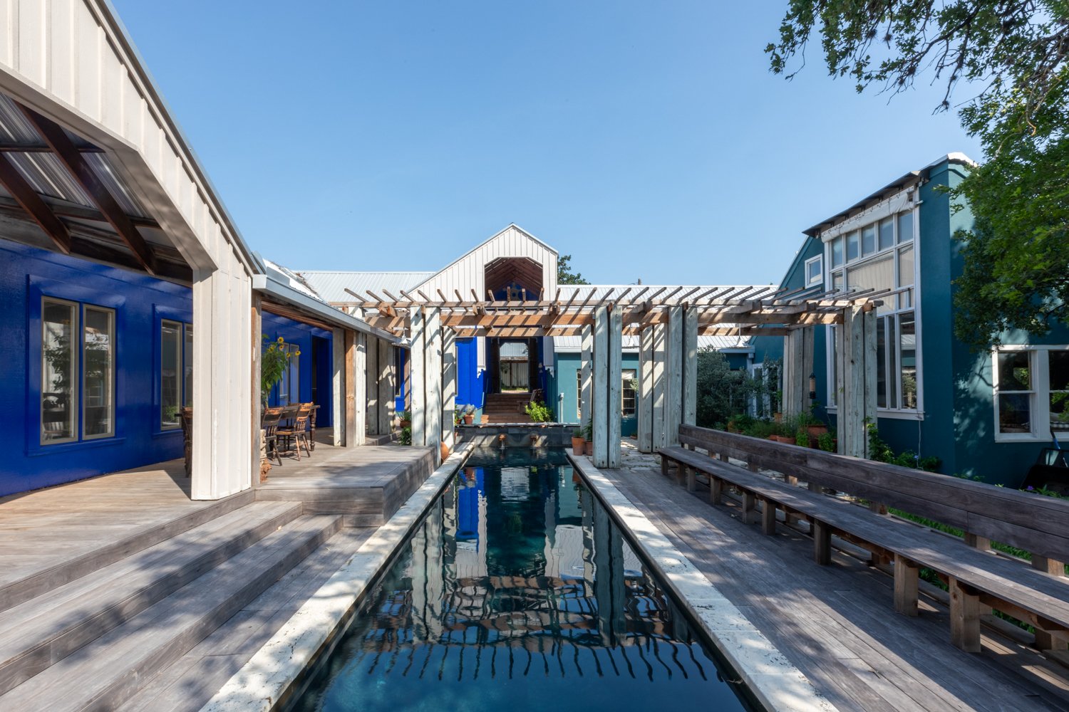 Exterior shot of the pool outside of the Moore/Andersson Compound in Austin, Texas.