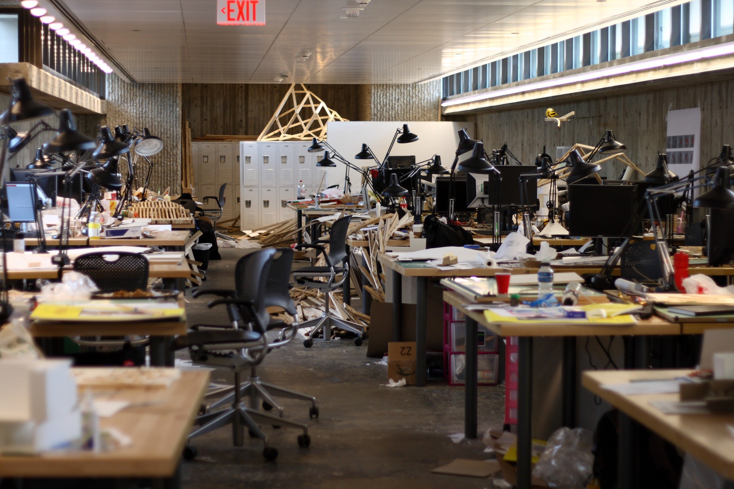 Messy desks of architecture students