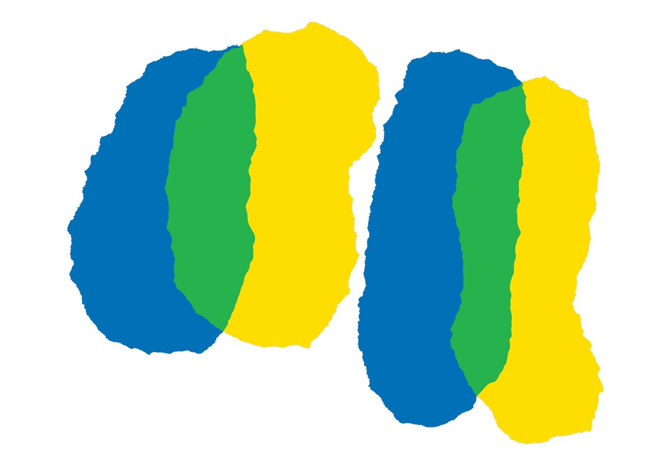 abstract blue and yellow blobs overlapping to make green
