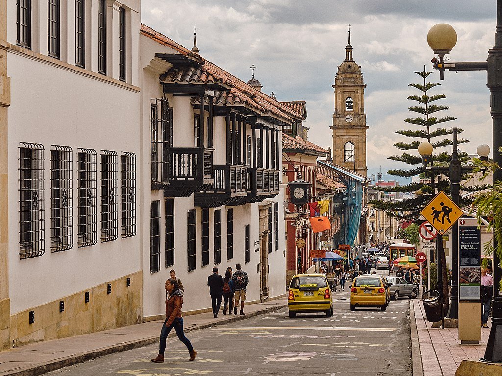 Colorful street view of Bogotá, Colombia, in 2017.