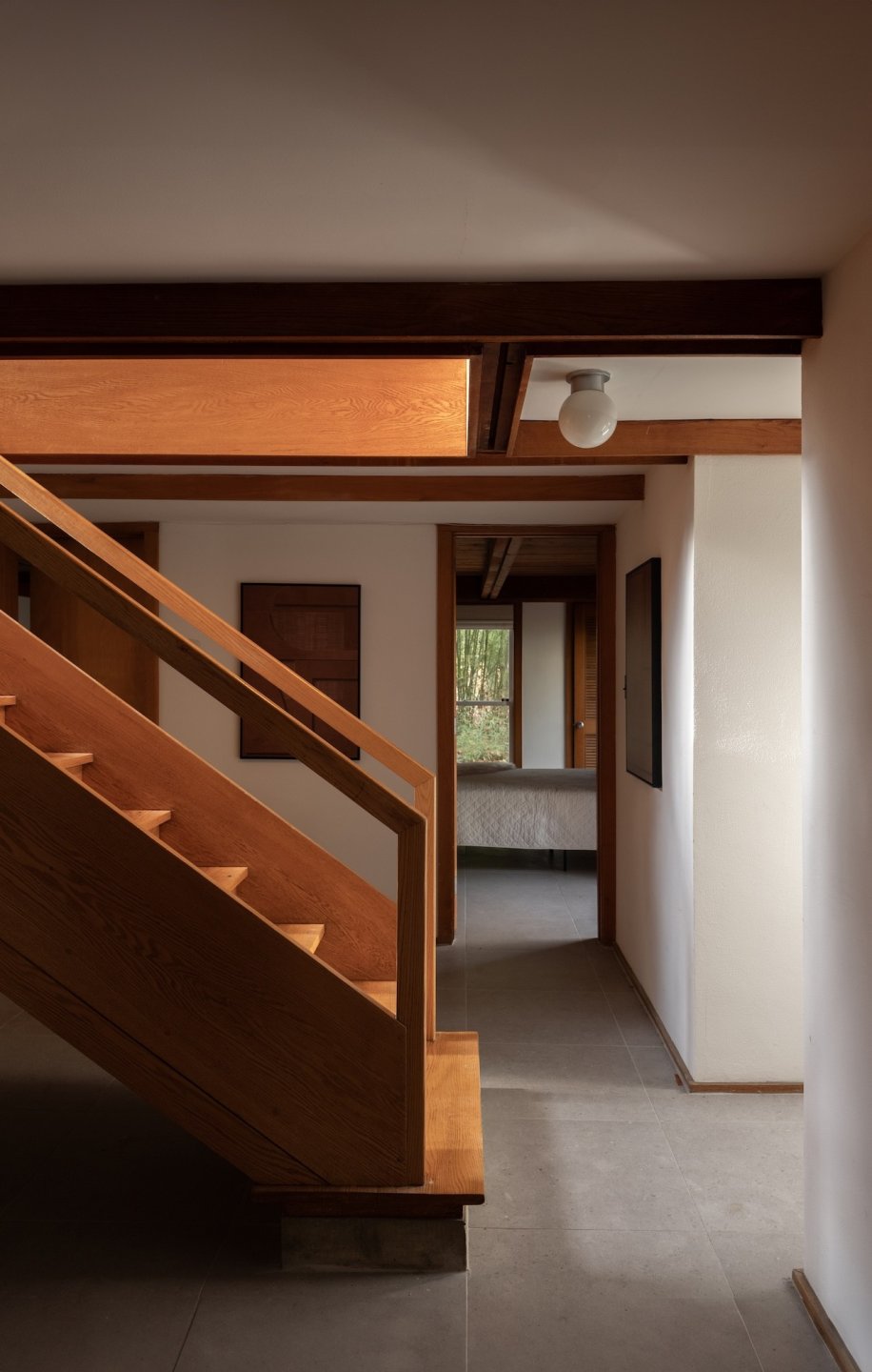 Wooden staircase inside Louis Kahn’s Shapiro House